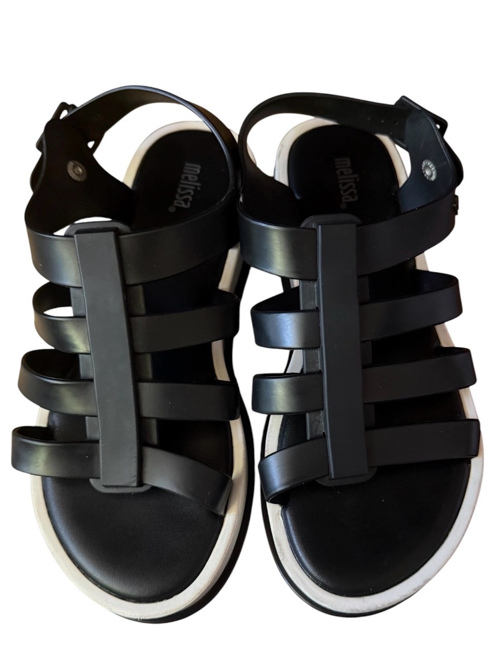 Melissa Platform Black Strappy Jelly Gladiator Sandals with White Trim